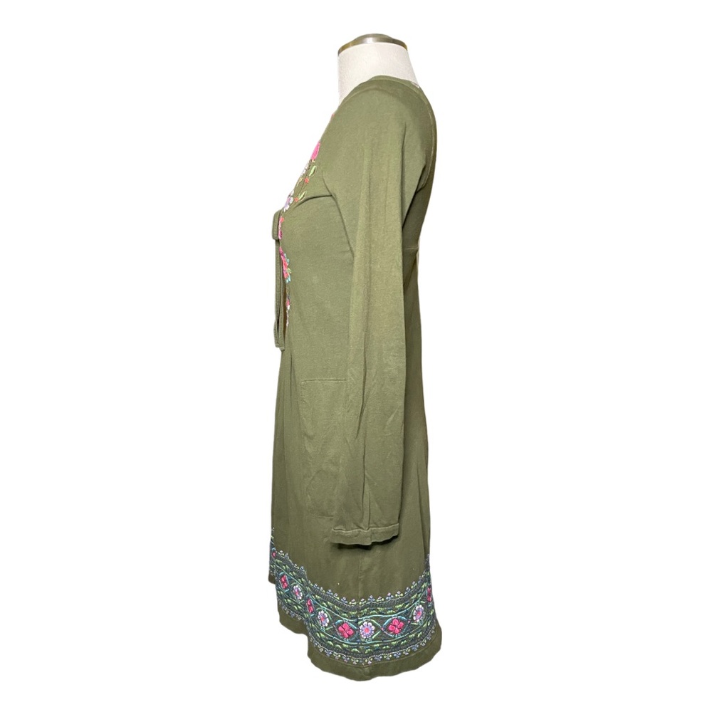Johnny Was LA Embroidered Long Sleeve Olive Embroidered Dress - Picture 4 of 10